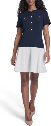 Tommy Hilfiger Colorblocked Scuba Crepe Dress in Sky Captain/White at Nordstrom Rack, Size 18 (Similar To 16W)