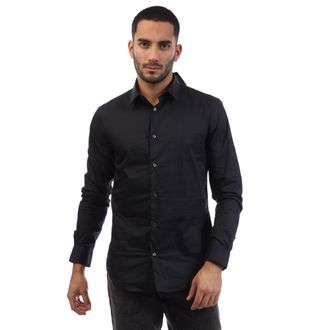 Emporio Armani Mens Stretch Nylon-Blend Shirt in Navy Cotton - Size X-Large