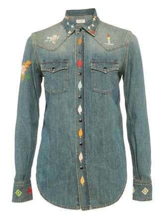 Saint Laurent Denim blouse met borduurwerk - Blauw