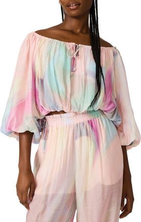 Steve Madden Auda Colorblock Off the Shoulder Bubble Top in Pastel Multi at Nordstrom, Size X-Small