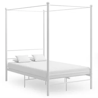 Berkfield Home Canopy Bed Frame White Metal 120x200 cm | Size: Small Double