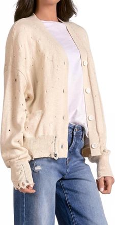 Elan Distressed Button Down Cardigan In Off White