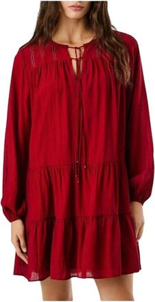 Pepe Jeans London Rode Gelaagde Jurk met Pofmouwen - Dames - Korte kleedjes - Rood - S - Kleedjes