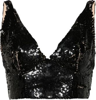 Parosh Black Grand sequinned crop top