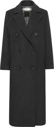 Inwear Donkergrijze Melange Lange Jas - Dames - Mantel - Grijs - XS - Wol - Jassen