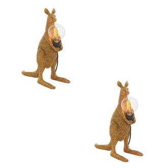 Loops 2 PACK Vintage Gold Kangaroo Table Light - Resin Figure - Matt Black Lamp Holder