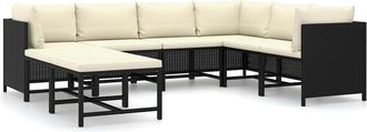 vidaXL Set De Muebles De Jard&iacute;n 8 Pzas Y Cojines Rat&aacute;n Sint&eacute;tico Negro Vidaxl