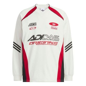 adidas Long-Sleeved Relaxed Fit T-Shirt Asia Sizing White Red Black KF5156