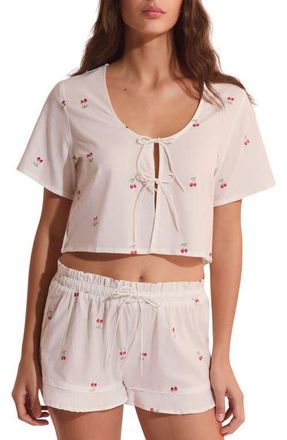 Etam Riviere Cotton Crop Pajama Top in Ecru at Nordstrom, Size X-Small