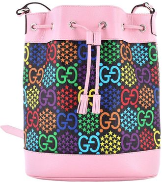 Gucci Pink Gg Coated Canvas Bucket Bag Psychedelic Print Medium (Authentic Pre-Loved)