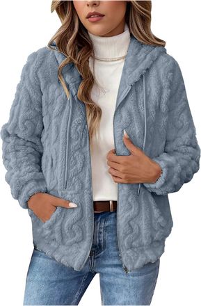 Generic Winter Coats for Women Hooded Ladies Jackets with Zip Soft Warm Womens Jacket Casual Outerwear Pockets for Daily Wear