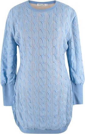 Dior Sky Blue Wool, Cashmere & Silk Cable Knit Jumper Dress Size L