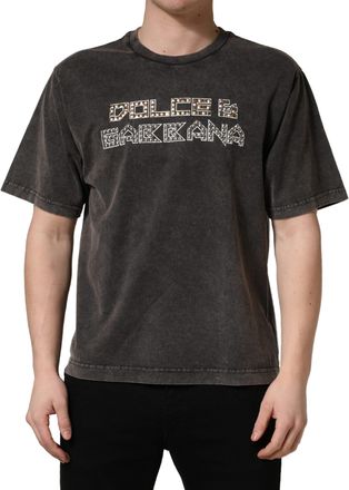 Dolce & Gabbana Gray Logo Embellished Men Crew Neck T-Shirt Cotton
