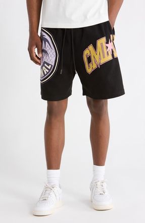 Criminal Damage Varsity Cotton Twill Shorts in Black at Nordstrom, Size X-Large