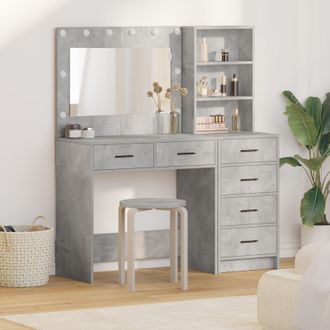 Berkfield Home 2 Piece Dressing Table Set with LED Concrete Grey Engineered Wood
