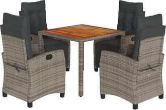 vidaXL Set Comedor De Jard&iacute;n 5 Piezas Con Cojines Rat&aacute;n Sint&eacute;tico Gris Vidaxl