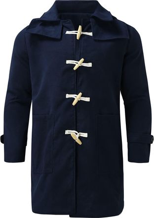 Generic Mens Coats Mens Duffle Coat Wooden Toggles Black Mens Winter Coat Wool Coat Mid Length Trench Mens Winter Coa Coats for Men