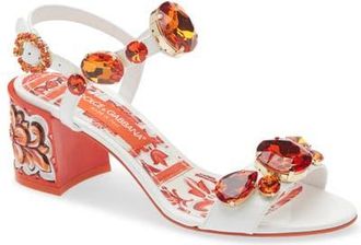 Dolce & Gabbana Keira Majolica Jeweled Sandal in Ih3Tn Maiolica 6 Orange at Nordstrom, Size 39.5
