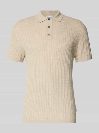 Jack & Jones Jack & Jones Slim Fit Strick-Poloshirt mit Zopfmuster Modell EMIL in Beige, Gr&ouml;&szlig;e XXL