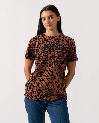 Calvin Klein Womens Wool Jacquard Leopard T-Shirt in Brown - Size X-Small
