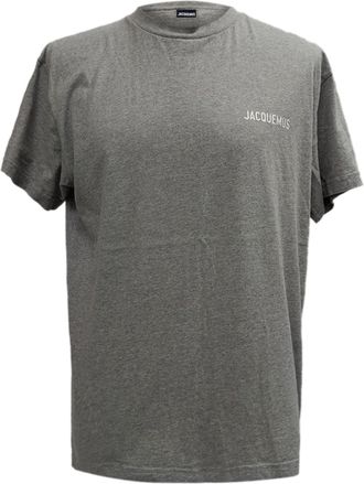 Jacquemus Pre-owned Mens Logo-Print Crewneck T-Shirt in Grey Cotton - Size IT 50 (Mens)