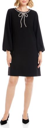 Karen Kane Embellished Bow Long Sleeve Shift Dress in Black at Nordstrom, Size X-Large P