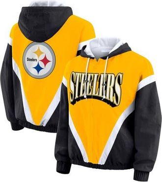 WEAR by Erin Andrews Womens WEAR by Erin Andrews Gold/Black Pittsburgh Steelers Retro Crinkle Full-Zip Hoodie Windbreaker at Nordstrom, Size X-Small