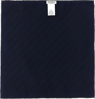 Brunello Cucinelli Diagonal Striped Silk Pocket Square - Navy