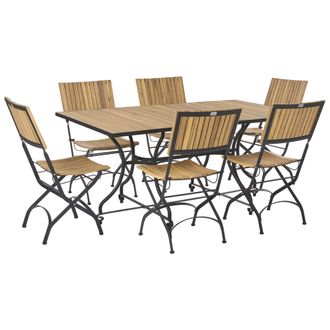 Beliani Conjunto De Comedor De Exterior 6 Sillas Mesa De Madera De Acacia Con Estructura Plegable De Acero Marr&oacute;n Claro Lascari