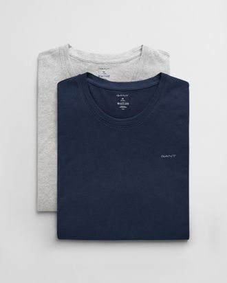GANT Kurzarmshirt GANT C-NECK T-SHIRT 2-PACK, Herren, Gr. M, light grau mel, navy, Web, Obermaterial: 100% Baumwolle, regular fit normal, Rundhals, eingese