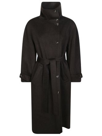 SOEUR James High Stand Collar Belted Long Coat