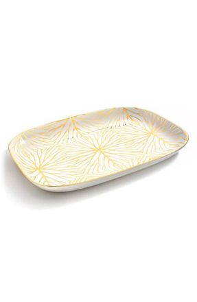 ANNA new york Talianna Lily Pad Ceramic Serving Platter in White And Gold at Nordstrom