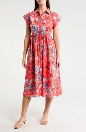 Sugarlips Oreanna Floral Grenola Shirtdress in Coral-Blue at Nordstrom, Size X-Small