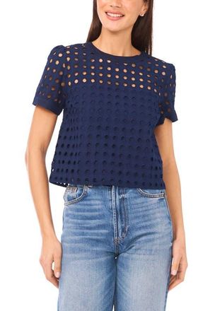 CeCe by Cynthia Steffe Circle Eyelet Cotton Top in Classic Navy at Nordstrom, Size X-Small