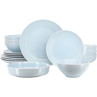 Elama Emilia 16 Piece Double Bowl Stoneware Dinnerware Set in White at Nordstrom