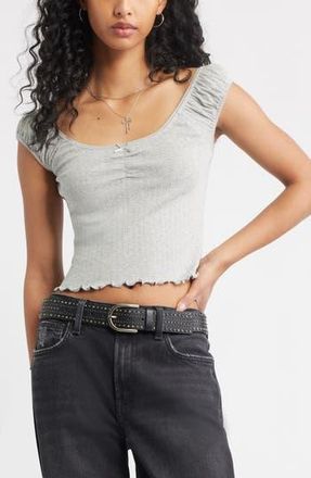 BP. Pointelle Cap Sleeve Top in Grey Soft Heather at Nordstrom Rack, Size X-Large