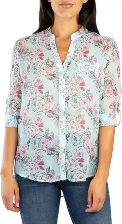 Kut from the Kloth Jasmine Chiffon Button-Up Shirt in Grasse Aqua at Nordstrom, Size X-Small