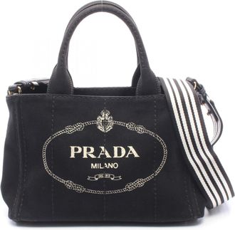 Prada Black White Canvas Handbag Tote Bag (Pre-Owned)