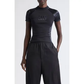 Balenciaga Nano BB Logo Mixed Media Fitted Graphic T-Shirt in 1000 Black at Nordstrom, Size Small