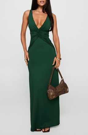 Princess Polly Frederica Plunge Neck Maxi Dress in Forest Green at Nordstrom, Size 10