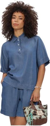 Selected Tops, Dames, Blauw, L, Linnen, Dames Blouses Slfjanna Oversize 2/4 Polo Shirt