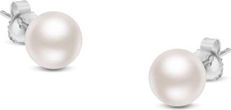 House of Brilliance 14K White Gold Round Freshwater Akoya Cultured 7-7.5MM Pearl Stud Earrings AAA+ Quality