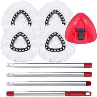 OEM Cabeza De Escoba Con Franjas - Microfibra - Mango Ajustable 76-147 Cm - Base Blanca - Para Sistema De Dep&oacute;sito &Uacute;nico - 4 Unidades