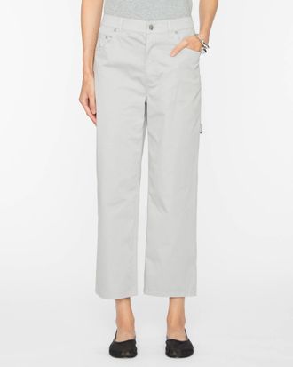 Tibi Garment Dyed Silky Cotton Cropped Slouchy Cargo Jeans In Grey