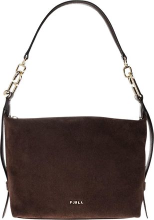 Furla Compact Brushed Leather Hobo Bag with Gold Accents