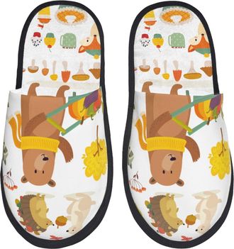 Generic Fluffy Slippers Tree Autumn Animals Non-Slip Cotton Slippers Breathable Indoor Shoes For Hotel Travel Home M