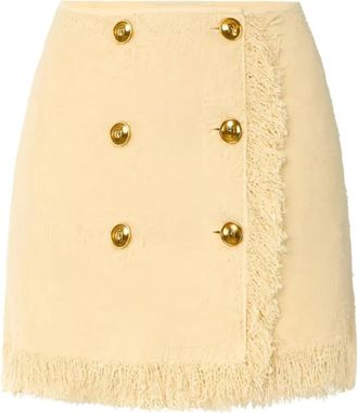 Elisabetta Franchi Short Skirts, female, Yellow, Size: XS Boucl&eacute; Fringed Button Mini Skirt