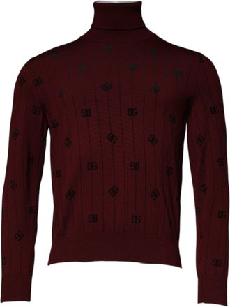 Dolce & Gabbana Mens Monogram Virgin Wool Turtleneck Maroon