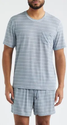 Daniel Buchler Stripe Modal Blend Pajama T-Shirt in Air Force Blue Stripe at Nordstrom, Size Xx-Large