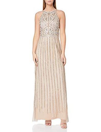 Amelia Rose Damen Maxikleid mit verzierten Trägern Cocktailkleid, hautfarben, 40